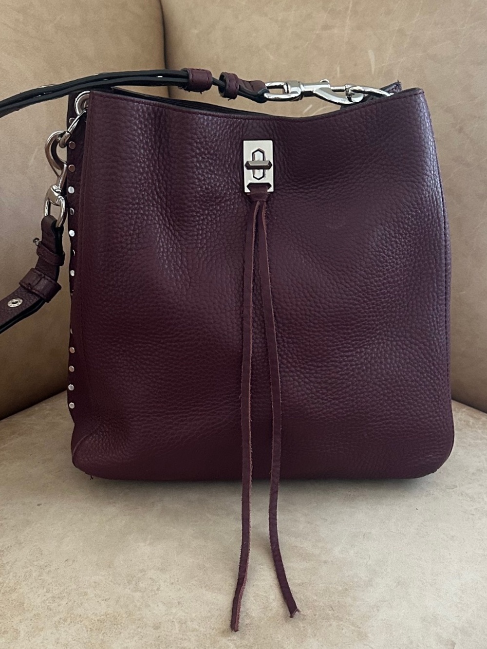 Rebecca Minkoff Darren Pebbled Leather Shoulder Hobo Bag Burgundy Slouchy Boho